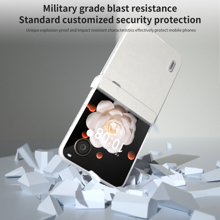 For Honor Magic V Flip ABEEL Three Parts Frosted Translucent Frame Genuine Leather Wave Phone Case