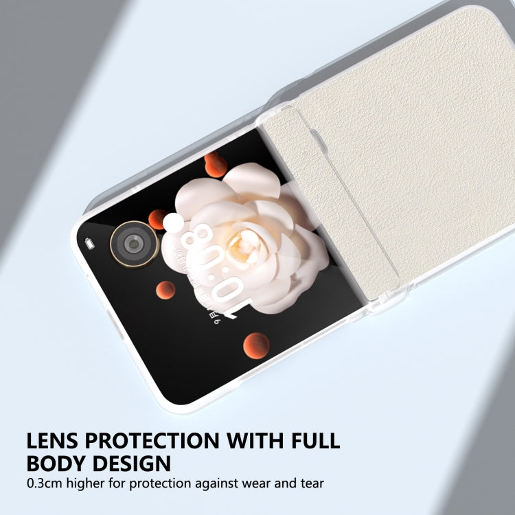 For Honor Magic V Flip ABEEL Three Parts Frosted Translucent Frame Genuine Leather Wave Phone Case