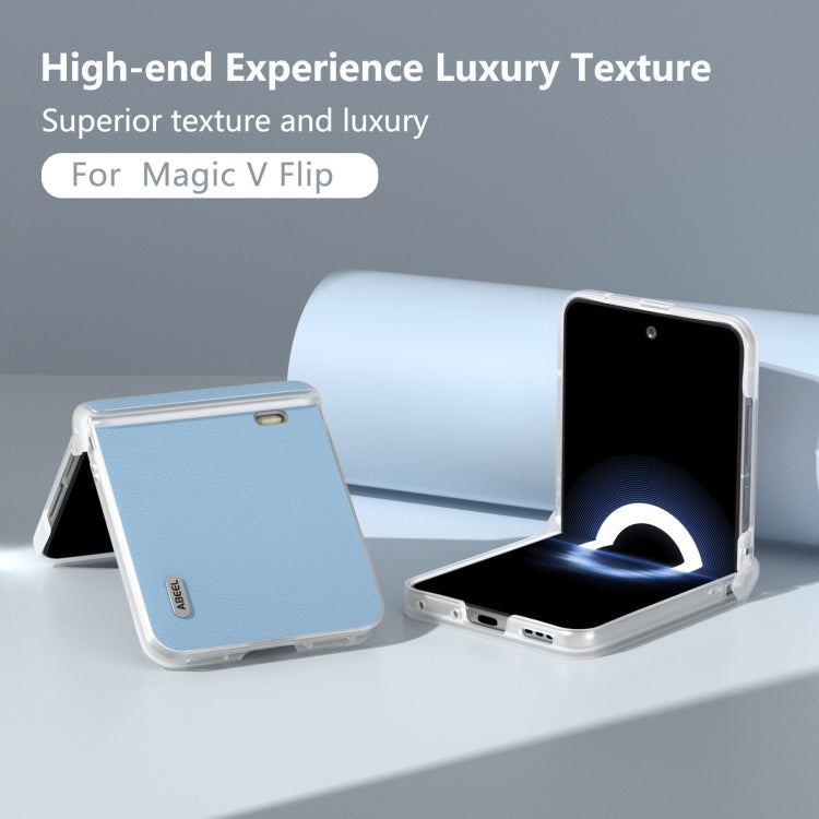 For Honor Magic V Flip ABEEL Three Parts Frosted Translucent Frame Genuine Leather Wave Phone Case