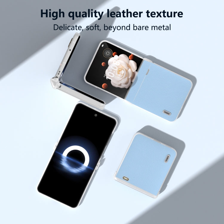 For Honor Magic V Flip ABEEL Three Parts Frosted Translucent Frame Genuine Leather Wave Phone Case