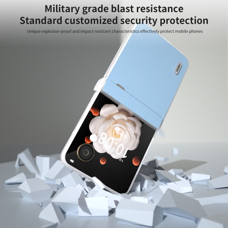 For Honor Magic V Flip ABEEL Three Parts Frosted Translucent Frame Genuine Leather Wave Phone Case