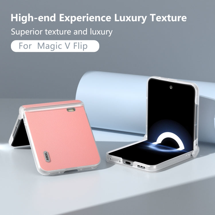 For Honor Magic V Flip ABEEL Three Parts Frosted Translucent Frame Genuine Leather Wave Phone Case