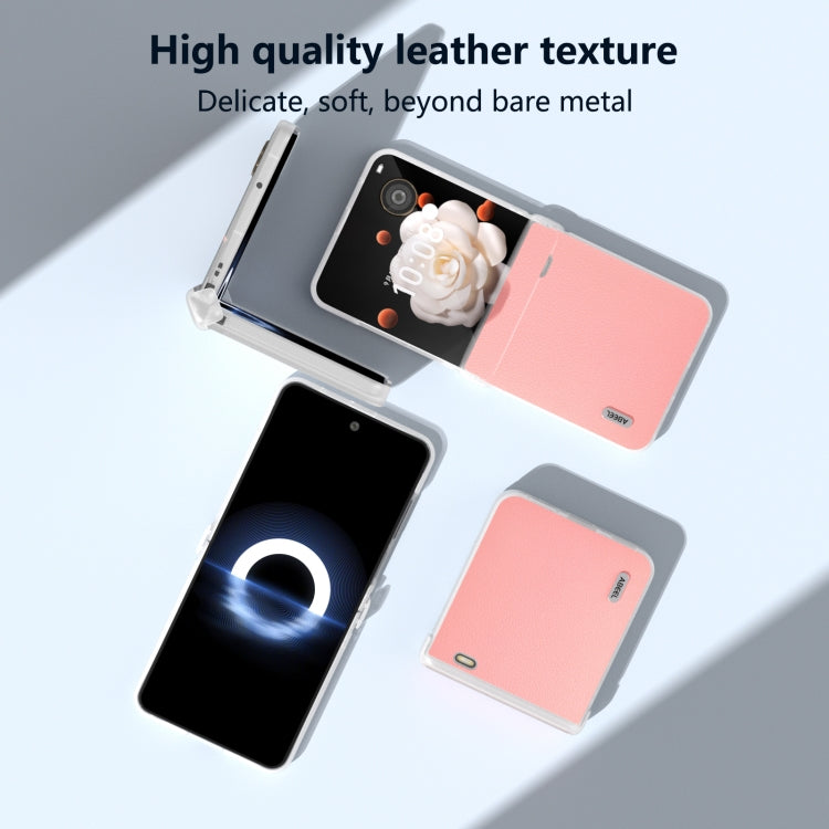 For Honor Magic V Flip ABEEL Three Parts Frosted Translucent Frame Genuine Leather Wave Phone Case