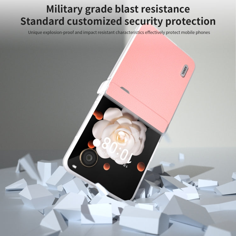 For Honor Magic V Flip ABEEL Three Parts Frosted Translucent Frame Genuine Leather Wave Phone Case