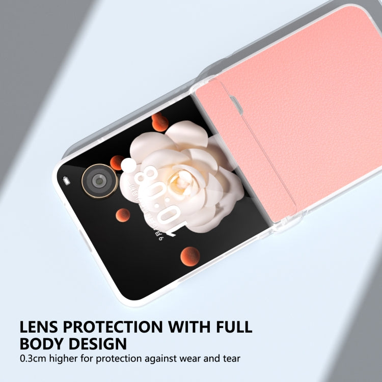 For Honor Magic V Flip ABEEL Three Parts Frosted Translucent Frame Genuine Leather Wave Phone Case