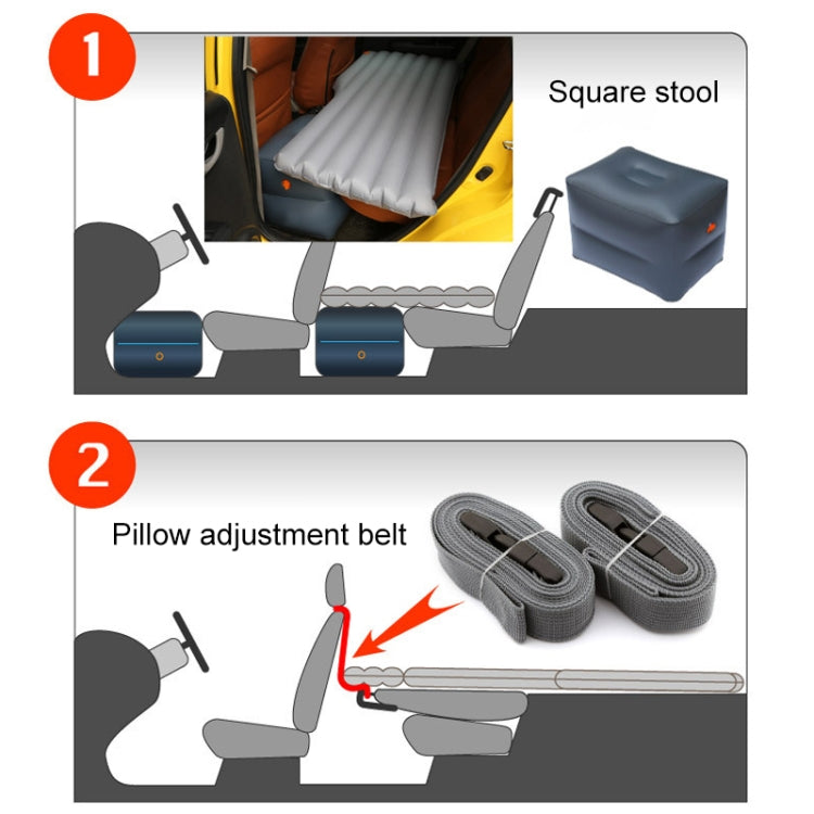 05-A5-6 Flocking Car / Household + 2 Square Stool 6-port 6/4 Ratio Multifunctional Travel Inflatable Mattress Air Bed Camping Back Seat Couch
