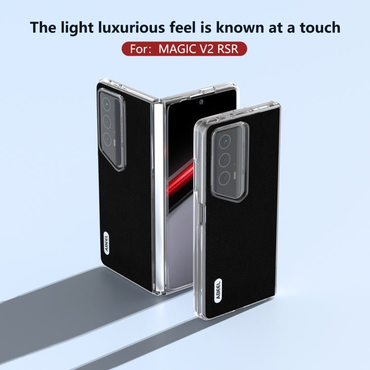 For Honor Magic V2 RSR Porsche Design ABEEL Transparent Frame Genuine Leather Wave Phone Case