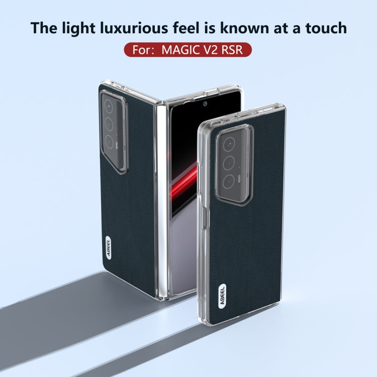 For Honor Magic V2 RSR Porsche Design ABEEL Transparent Frame Genuine Leather Wave Phone Case