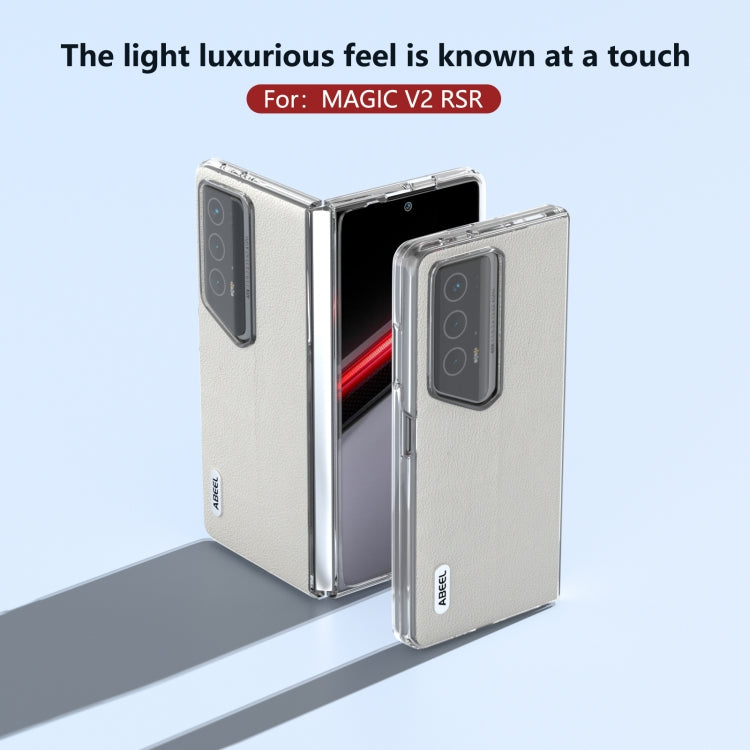 For Honor Magic V2 RSR Porsche Design ABEEL Transparent Frame Genuine Leather Wave Phone Case