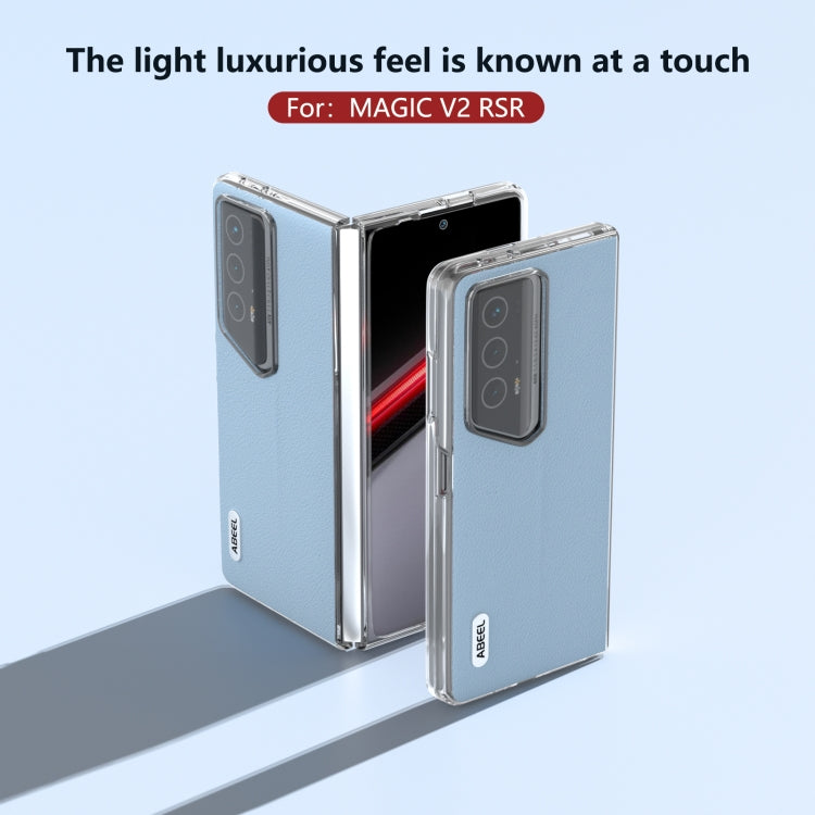 For Honor Magic V2 RSR Porsche Design ABEEL Transparent Frame Genuine Leather Wave Phone Case