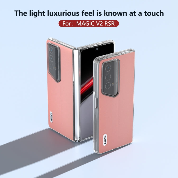 For Honor Magic V2 RSR Porsche Design ABEEL Transparent Frame Genuine Leather Wave Phone Case