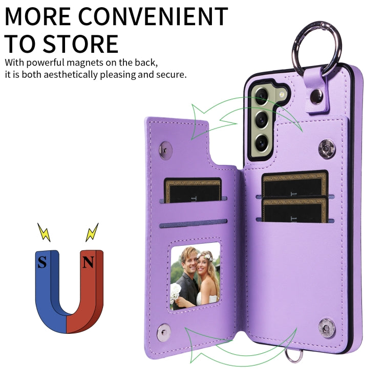 For Samsung Galaxy S21 FE 5G Rhombic Texture Card Bag Phone Case with Short Lanyard