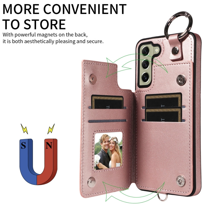 For Samsung Galaxy S21 FE 5G Rhombic Texture Card Bag Phone Case with Short Lanyard