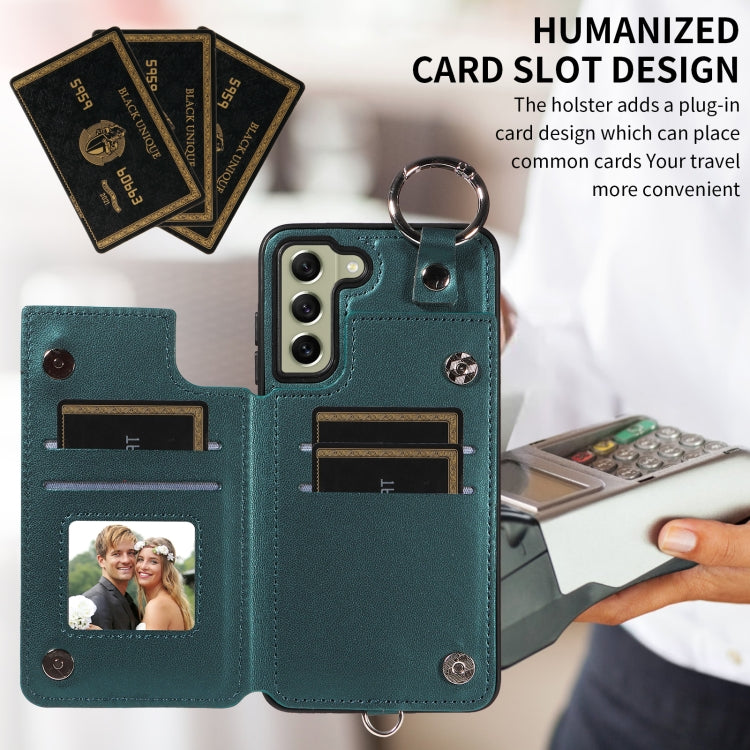 For Samsung Galaxy S21 FE 5G Rhombic Texture Card Bag Phone Case with Short Lanyard