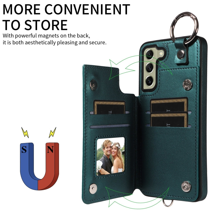 For Samsung Galaxy S21 FE 5G Rhombic Texture Card Bag Phone Case with Short Lanyard