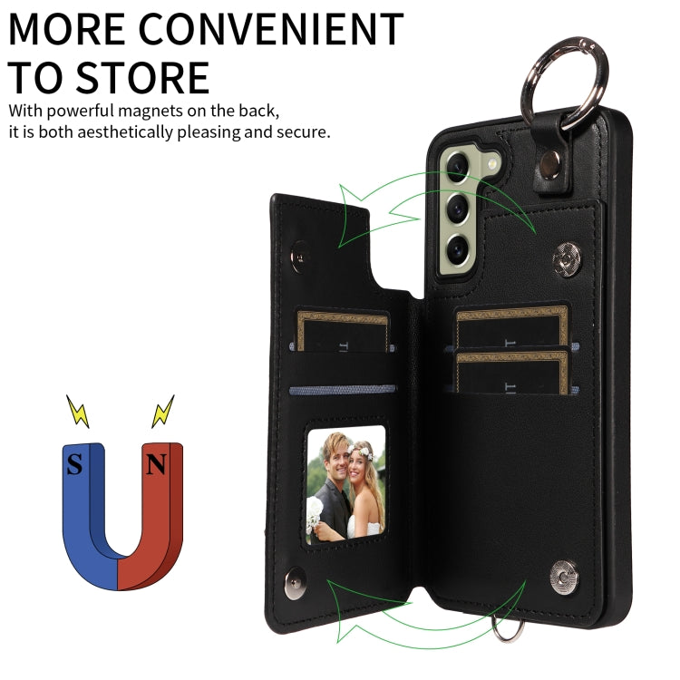 For Samsung Galaxy S21 FE 5G Rhombic Texture Card Bag Phone Case with Short Lanyard