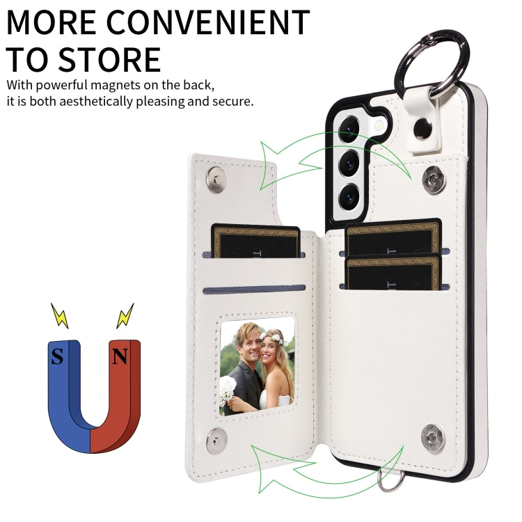For Samsung Galaxy S22 5G Rhombic Texture Card Bag Phone Case with Short Lanyard