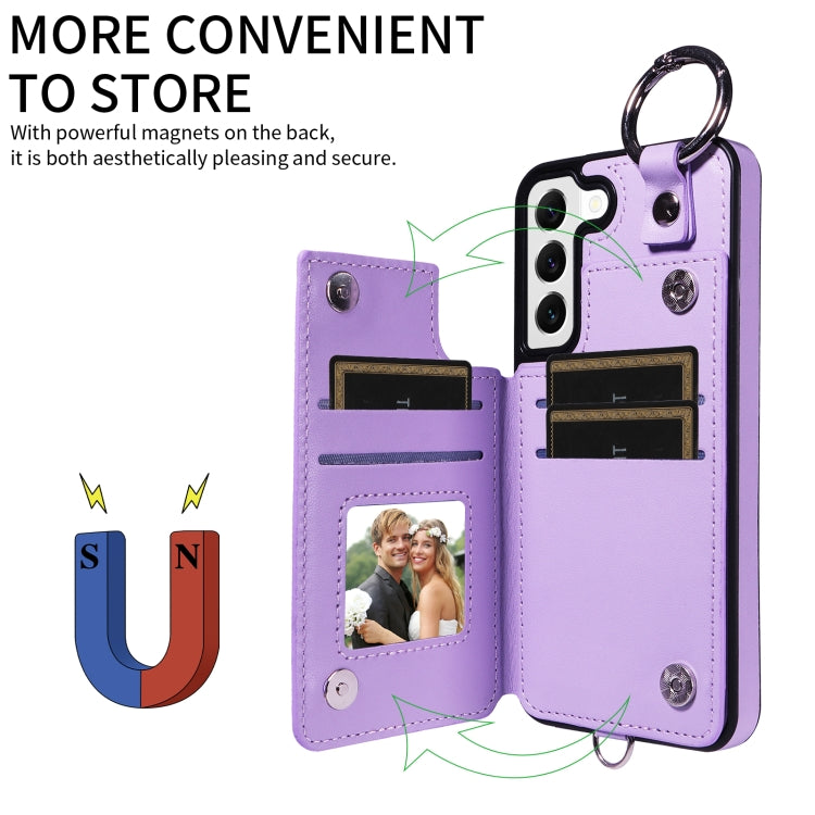 For Samsung Galaxy S22 5G Rhombic Texture Card Bag Phone Case with Short Lanyard