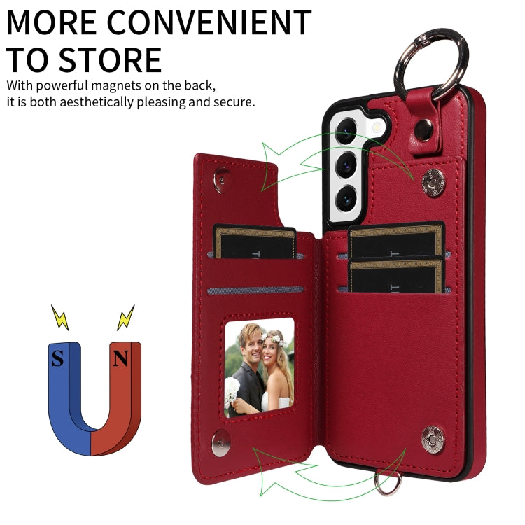 For Samsung Galaxy S22 5G Rhombic Texture Card Bag Phone Case with Short Lanyard