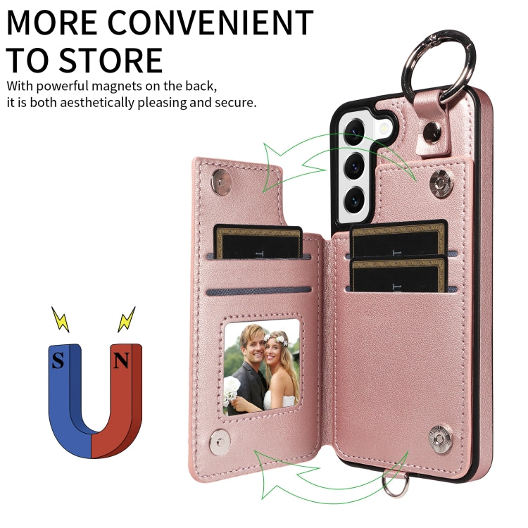 For Samsung Galaxy S22 5G Rhombic Texture Card Bag Phone Case with Short Lanyard