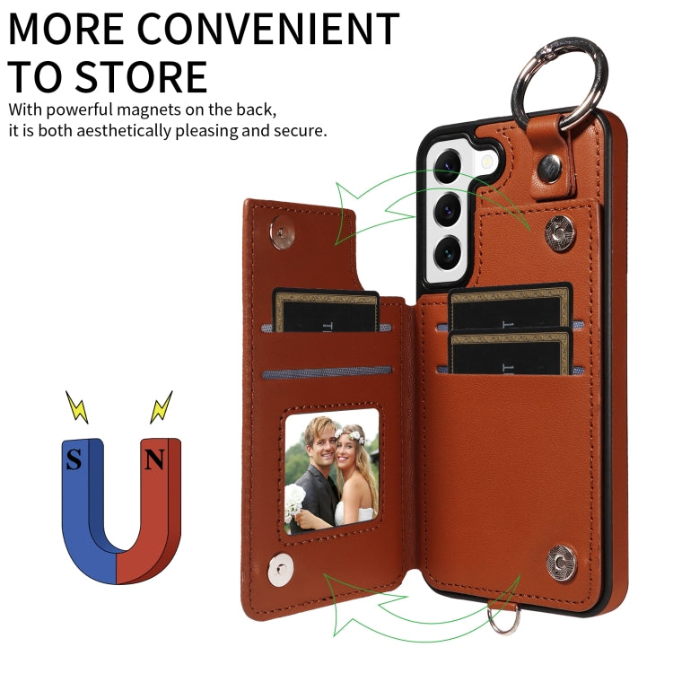 For Samsung Galaxy S22 5G Rhombic Texture Card Bag Phone Case with Short Lanyard