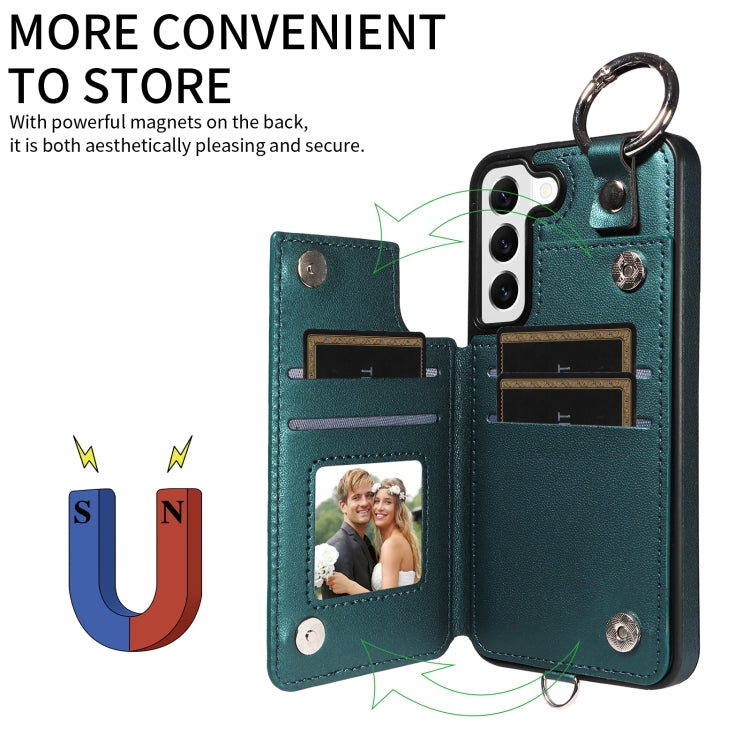 For Samsung Galaxy S22 5G Rhombic Texture Card Bag Phone Case with Short Lanyard
