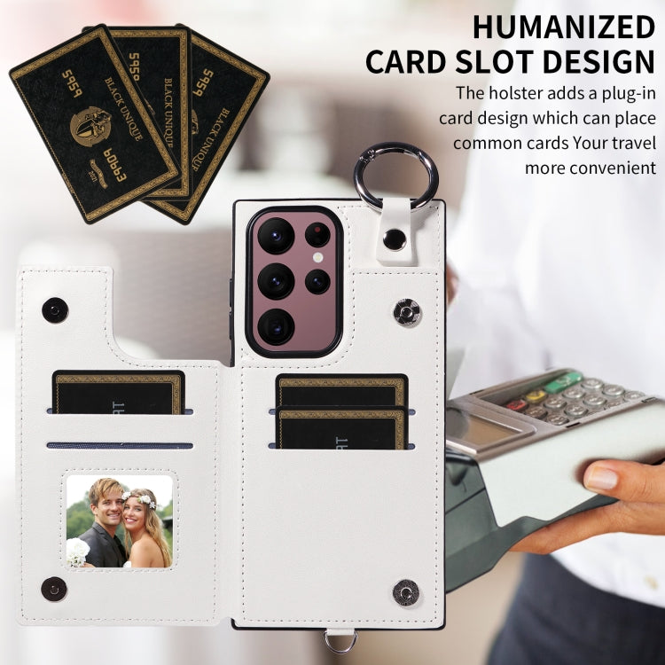 For Samsung Galaxy S22 Ultra 5G Rhombic Texture Card Bag Phone Case with Short Lanyard