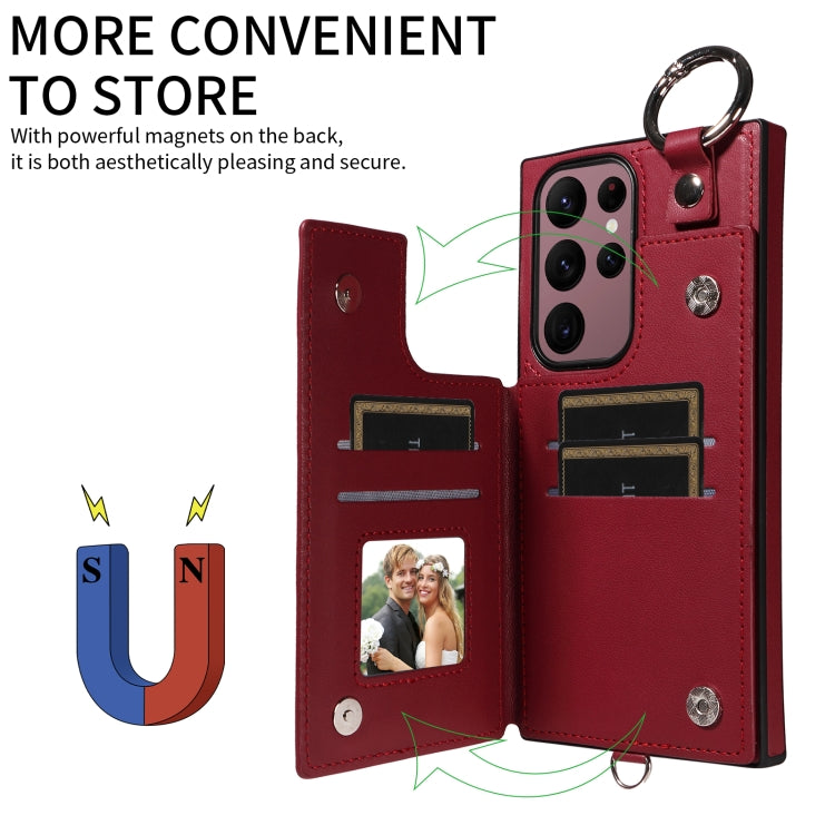 For Samsung Galaxy S22 Ultra 5G Rhombic Texture Card Bag Phone Case with Short Lanyard