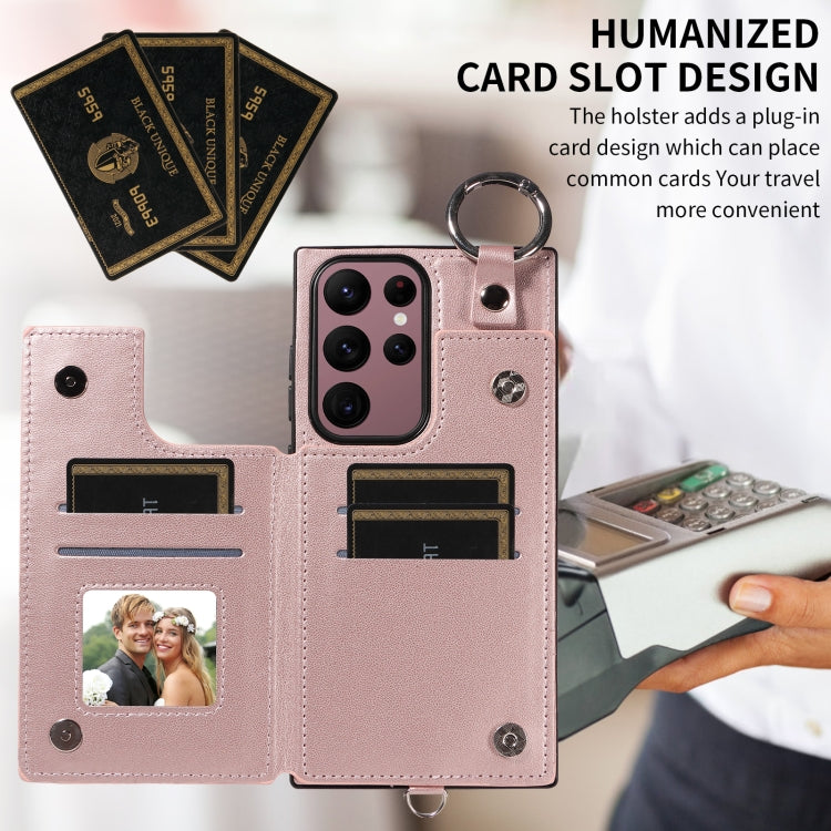 For Samsung Galaxy S22 Ultra 5G Rhombic Texture Card Bag Phone Case with Short Lanyard
