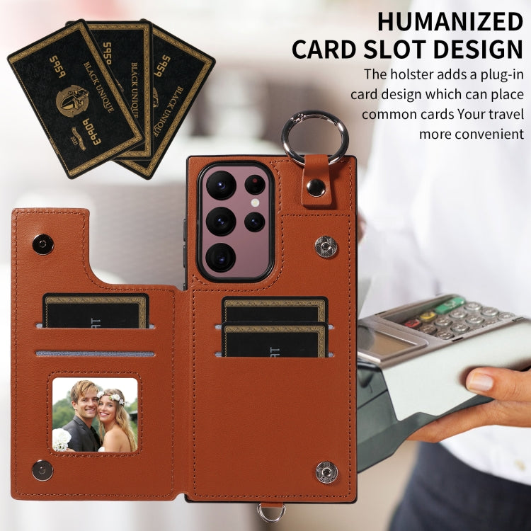 For Samsung Galaxy S22 Ultra 5G Rhombic Texture Card Bag Phone Case with Short Lanyard