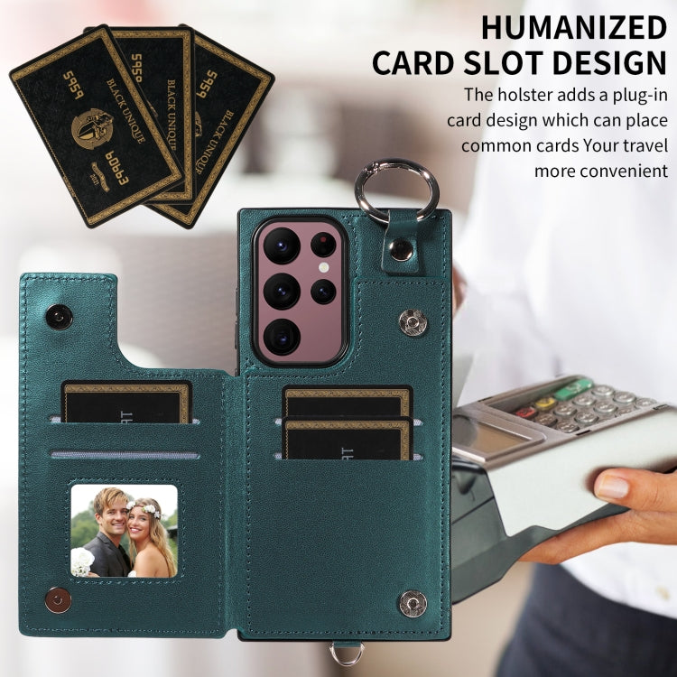 For Samsung Galaxy S22 Ultra 5G Rhombic Texture Card Bag Phone Case with Short Lanyard