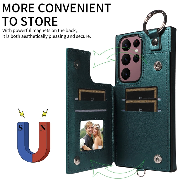 For Samsung Galaxy S22 Ultra 5G Rhombic Texture Card Bag Phone Case with Short Lanyard