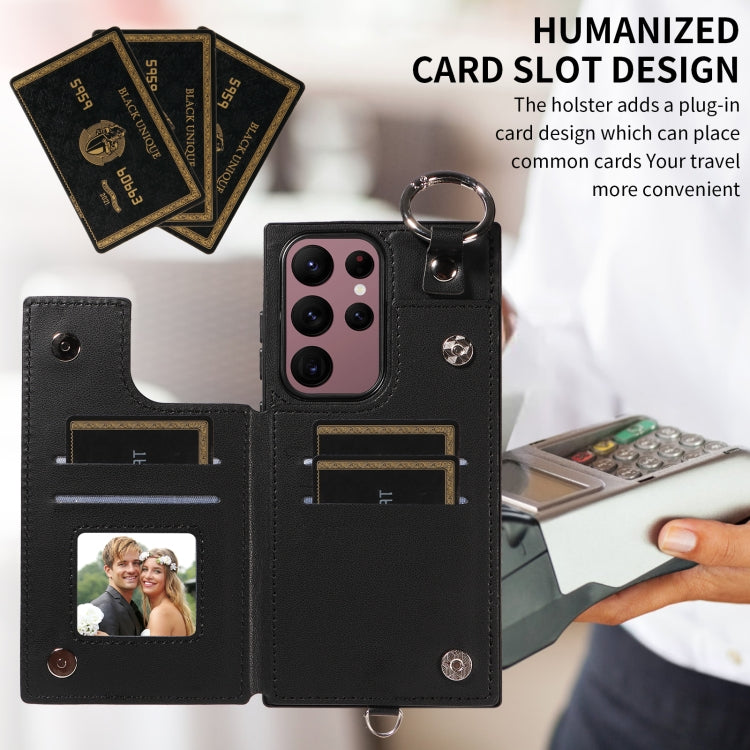 For Samsung Galaxy S22 Ultra 5G Rhombic Texture Card Bag Phone Case with Short Lanyard