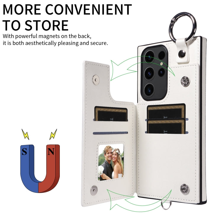 Samsung Galaxy S23 Ultra 5G Rhombic Texture Card Bag Phone Case with Short Lanyard
