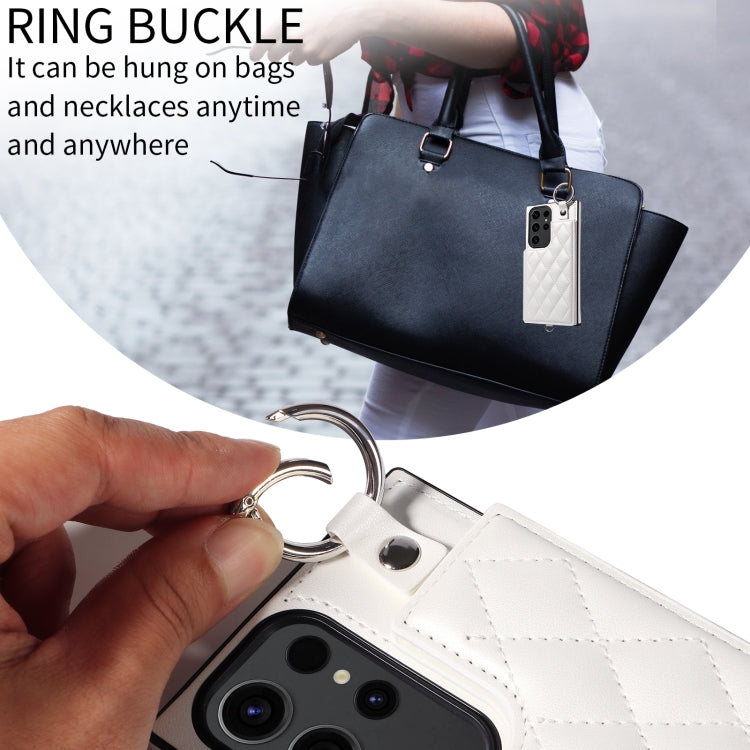 Samsung Galaxy S23 Ultra 5G Rhombic Texture Card Bag Phone Case with Short Lanyard