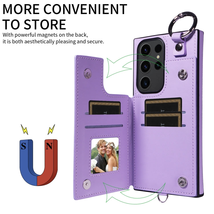 Samsung Galaxy S23 Ultra 5G Rhombic Texture Card Bag Phone Case with Short Lanyard
