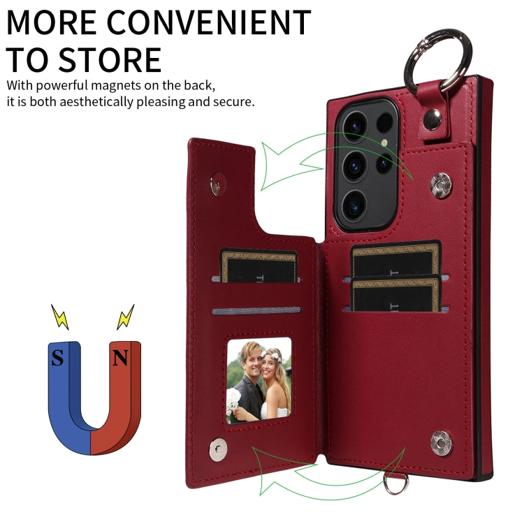 Samsung Galaxy S23 Ultra 5G Rhombic Texture Card Bag Phone Case with Short Lanyard