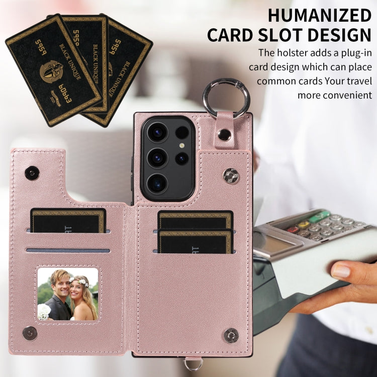 Samsung Galaxy S23 Ultra 5G Rhombic Texture Card Bag Phone Case with Short Lanyard