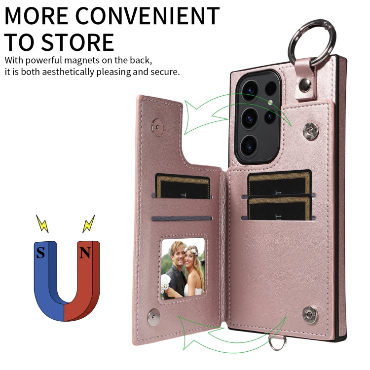 Samsung Galaxy S23 Ultra 5G Rhombic Texture Card Bag Phone Case with Short Lanyard