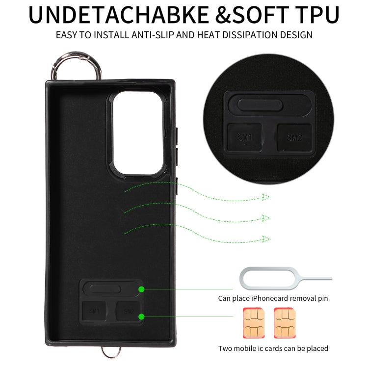 Samsung Galaxy S23 Ultra 5G Rhombic Texture Card Bag Phone Case with Short Lanyard