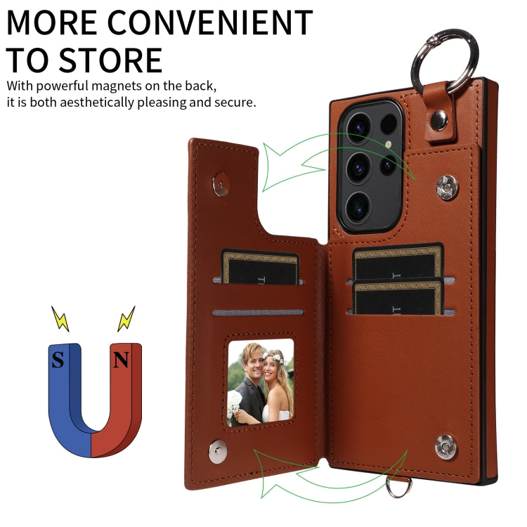 Samsung Galaxy S23 Ultra 5G Rhombic Texture Card Bag Phone Case with Short Lanyard