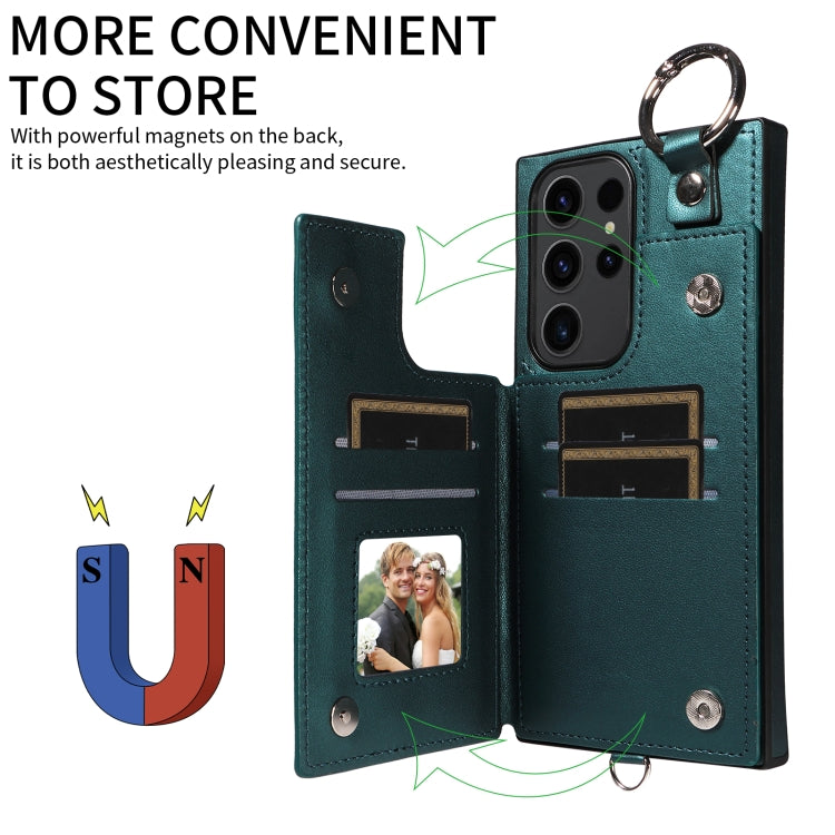 Samsung Galaxy S23 Ultra 5G Rhombic Texture Card Bag Phone Case with Short Lanyard