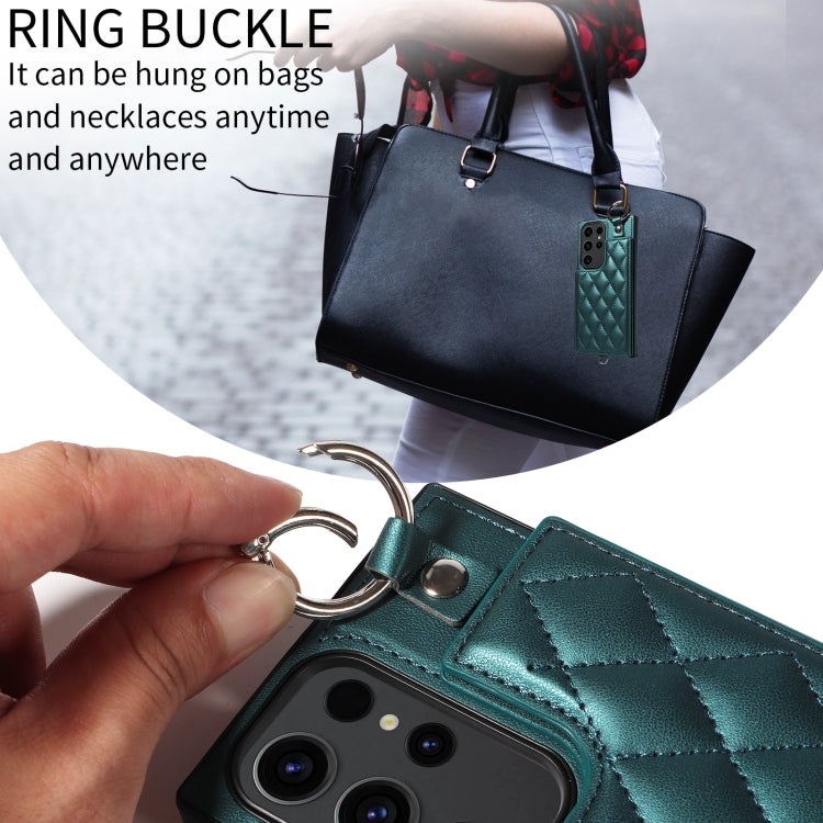 Samsung Galaxy S23 Ultra 5G Rhombic Texture Card Bag Phone Case with Short Lanyard