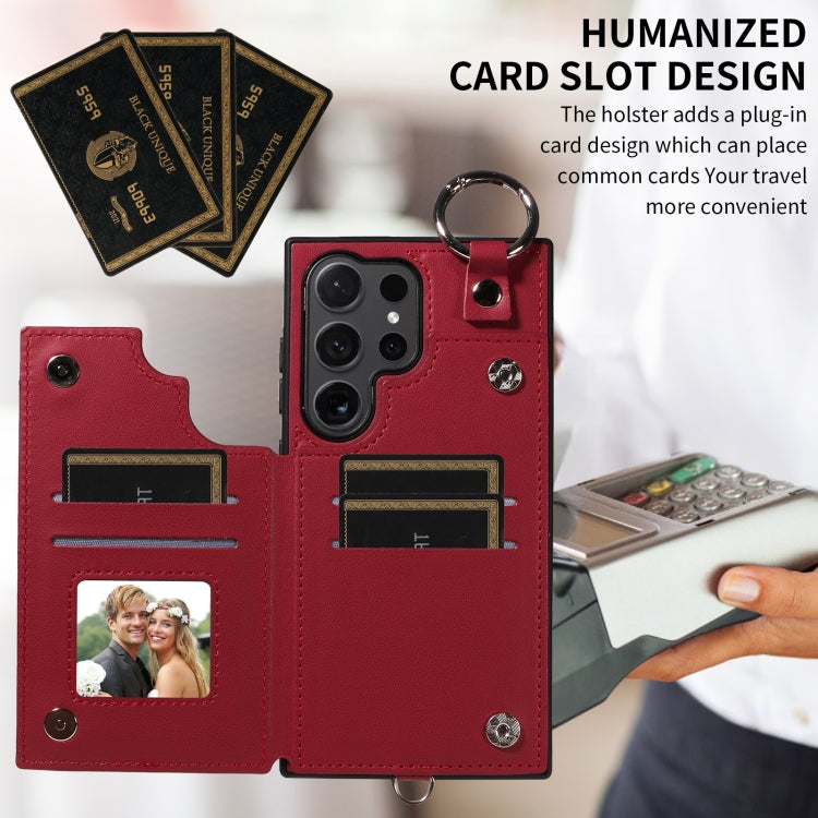 For Samsung Galaxy S24 Ultra 5G Rhombic Texture Card Bag Phone Case with Short Lanyard