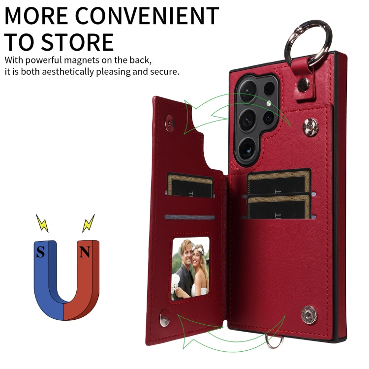For Samsung Galaxy S24 Ultra 5G Rhombic Texture Card Bag Phone Case with Short Lanyard