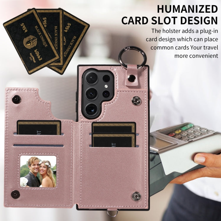 For Samsung Galaxy S24 Ultra 5G Rhombic Texture Card Bag Phone Case with Short Lanyard