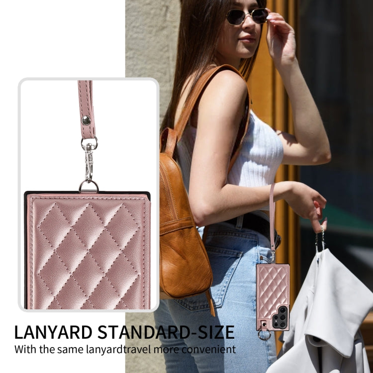 For Samsung Galaxy S24 Ultra 5G Rhombic Texture Card Bag Phone Case with Short Lanyard