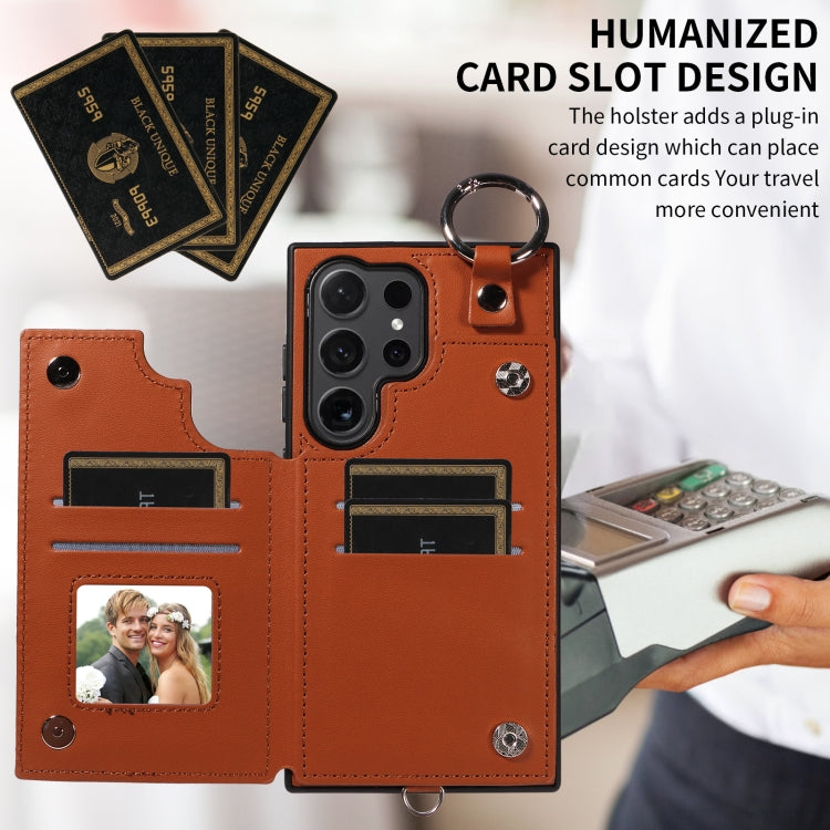 For Samsung Galaxy S24 Ultra 5G Rhombic Texture Card Bag Phone Case with Short Lanyard