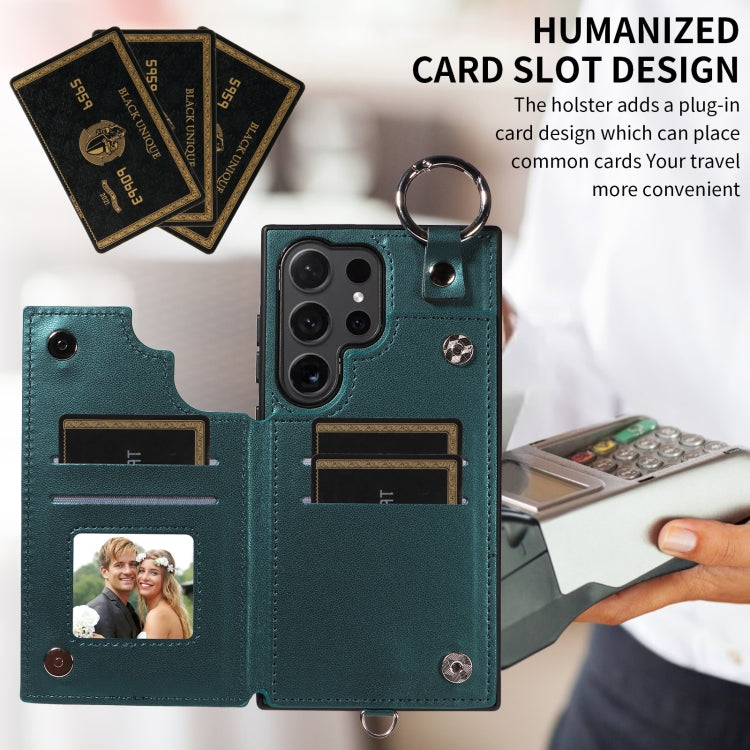 For Samsung Galaxy S24 Ultra 5G Rhombic Texture Card Bag Phone Case with Short Lanyard