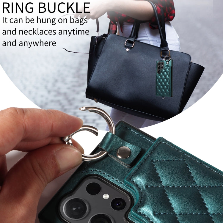 For Samsung Galaxy S24 Ultra 5G Rhombic Texture Card Bag Phone Case with Short Lanyard